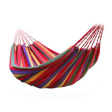 Carregar imagem no visualizador da galeria, Portable Hammock Outdoor Garden Hammock Hanging Bed for Home Travel Camping Hiking Swing Canvas Stripe Hammock Red