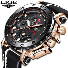 Carregar imagem no visualizador da galeria, 2019LIGE New Fashion Mens Watches Top Brand Luxury Big Dial Military Quartz Watch Leather Waterproof Sport Chronograph Watch Men