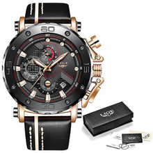 Carregar imagem no visualizador da galeria, 2019LIGE New Fashion Mens Watches Top Brand Luxury Big Dial Military Quartz Watch Leather Waterproof Sport Chronograph Watch Men