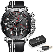 Carregar imagem no visualizador da galeria, 2019LIGE New Fashion Mens Watches Top Brand Luxury Big Dial Military Quartz Watch Leather Waterproof Sport Chronograph Watch Men